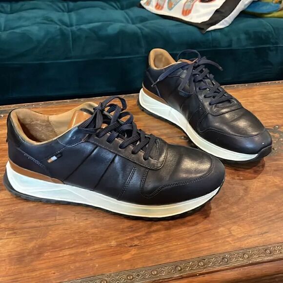 Allen Edmunds Dark Blue Leather Lawson Lace-up Sneaker 9!